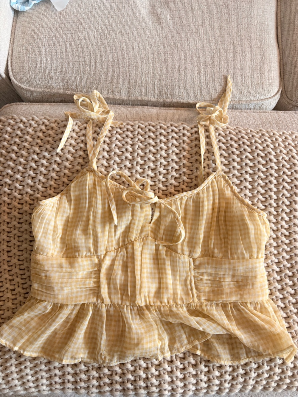 American Eagle Outfitters Yellow Gingham Tie-Strap Women’s Tank Top